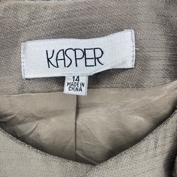 Kasper Blazer Womens 14 Taupe Shimmer Rose Decal Open Front Formal Event Work - Picture 5 of 9